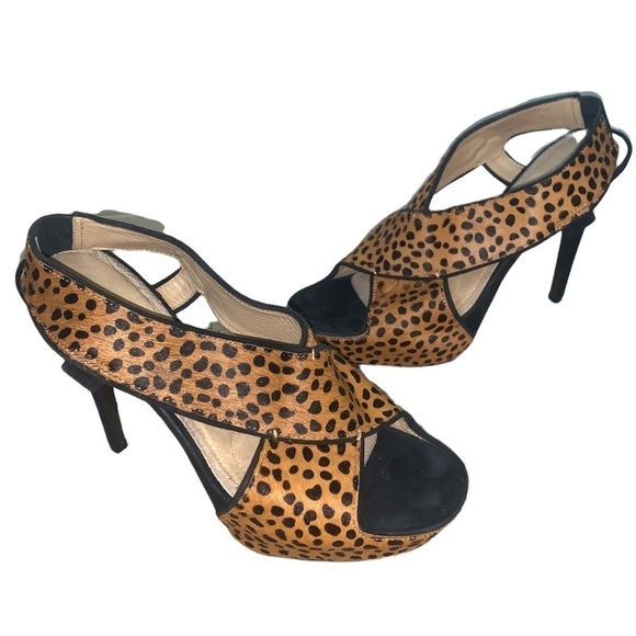 Diane Von Furstenburg Leopard Cheetah Print Calf Hair Heels Size 8.5 - Picture 1 of 10